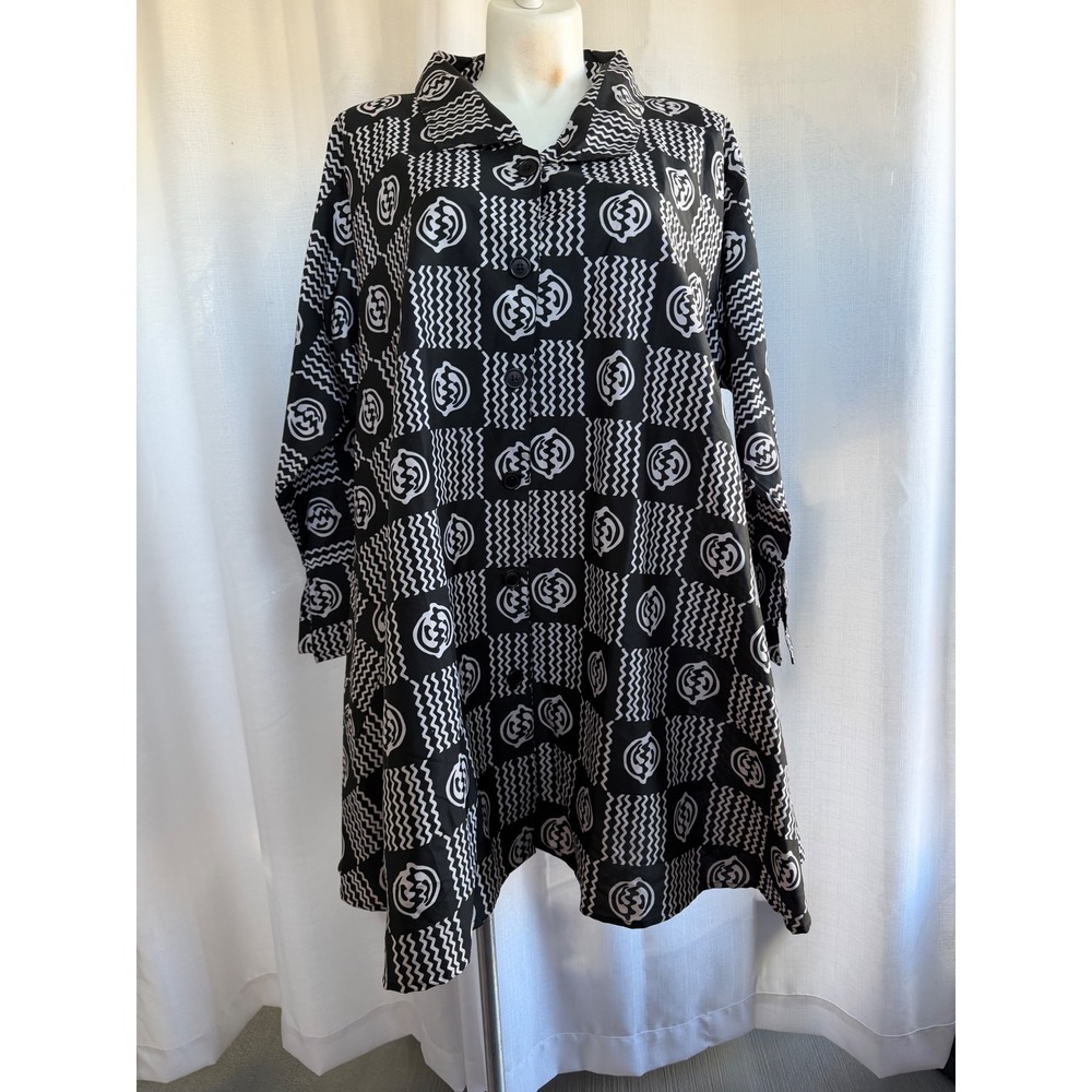 Xpress Gye NYAME Swing Dress Button Down Free Size Lagenlook‎ Artsy Tunic